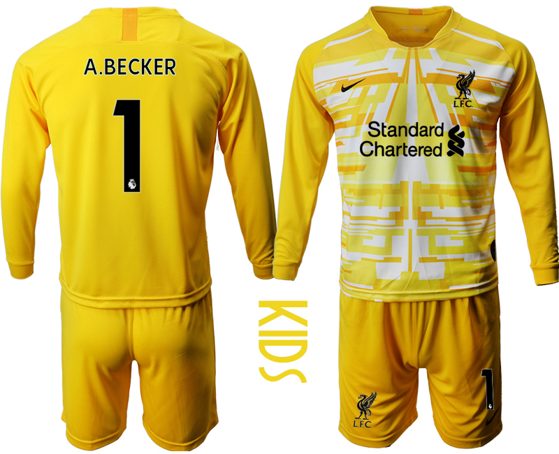 Youth 2020-2021 club Liverpool yellow long sleeved Goalkeeper #1 Soccer Jerseys1->liverpool jersey->Soccer Club Jersey
